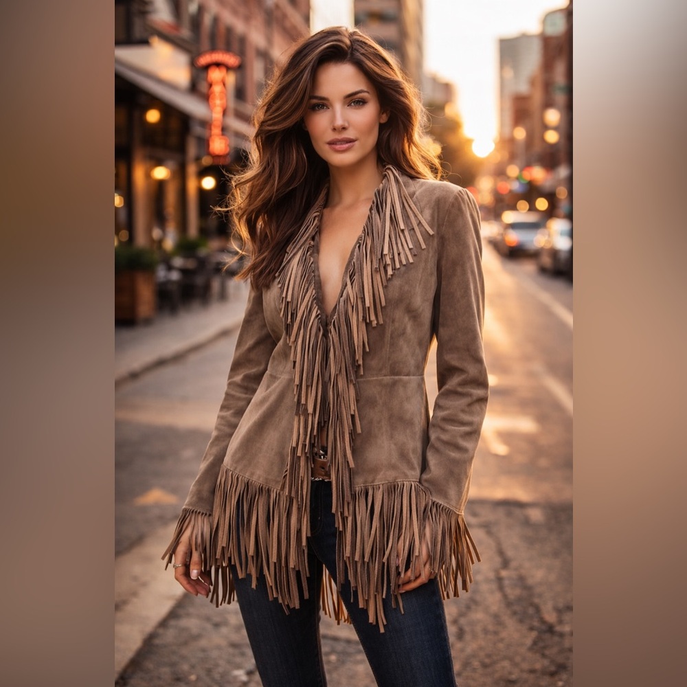 Like New! Wilson’s Leather Fringe Suede Jacket - Grey/Tan in Small